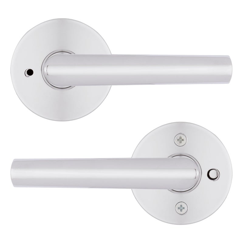 Kwikset Milan Interior Privacy Door Handle with Lock  Door Lever For Bathroom and Bedroom  Polished Chrome Reversible Keyless Push Button Lock Door Lever - Image 5